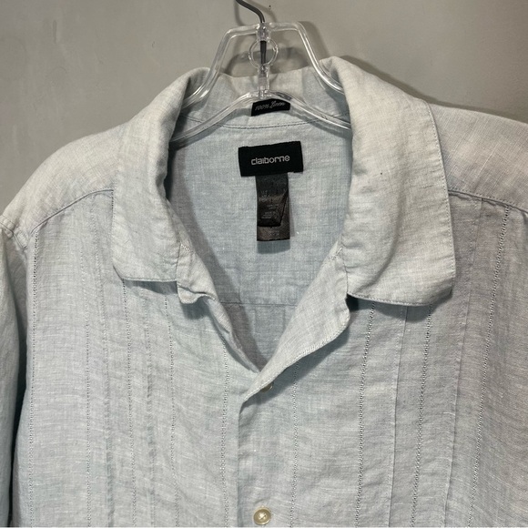 Claiborne 100% Linen Casual Button Down Shirt Light blue  size Large - Picture 2 of 9